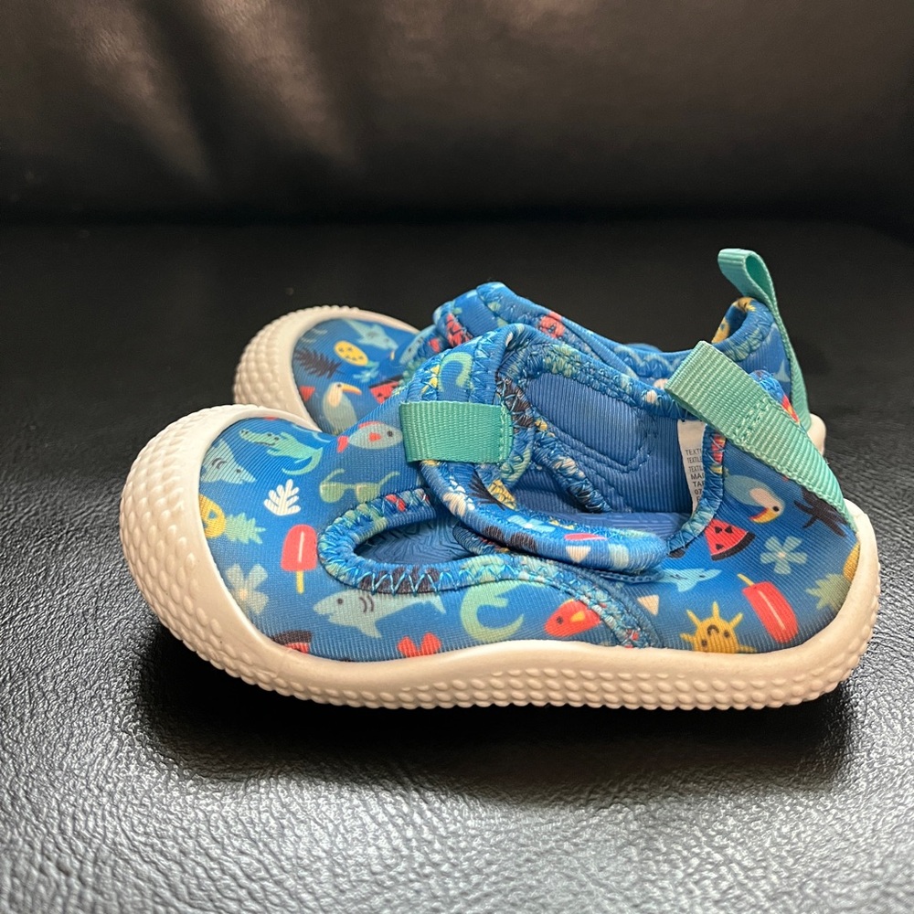 Size 5C Toddler Swim Shoes - Blue Shark & Popsicle Pattern Water Shoes